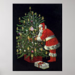 Santa Claus Lighting Candles on the Christmas Tree Posters
