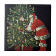 Santa Claus Lighting Candles on the Christmas Tree Ceramic Tiles