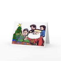 Santa Claus Lighting The Menorah Greeting Card