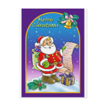 Santa Claus looking at Christmas Wish List Postcard