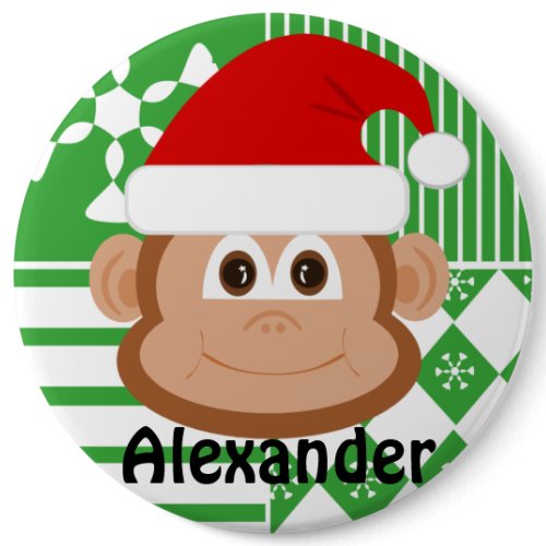 Santa Claus Monkey Personalized Stocking Button button
