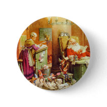 Santa Claus & Mrs Claus in the North Pole Mailroom Pinback Buttons
