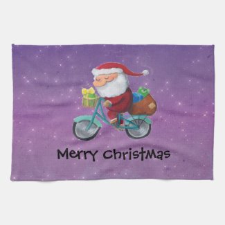 Santa Claus on Bicycle Hand Towels
