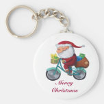 Santa Claus on Bicycle Keychains