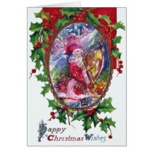 SANTA CLAUS PLAYING HARP IN THE MOONLIGHT GREETING CARD