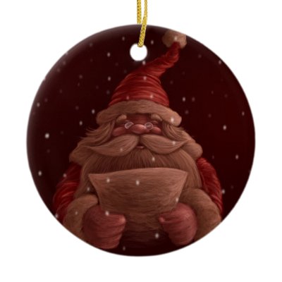 Santa Claus reads Christmas Ornament