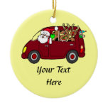 Santa Claus,Reindeer And Elves In Van Christmas Tree Ornament