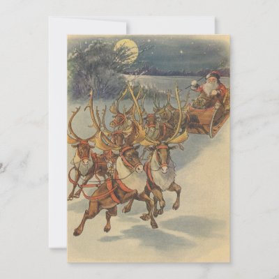 Santa Claus Reindeer Delivering Toys Christmas Eve invitations