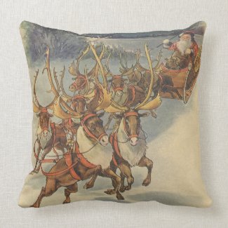 Santa Claus Reindeer Delivering Toys Christmas Eve Pillow