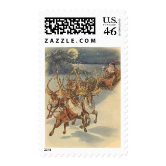 Santa Claus Reindeer Delivering Toys Christmas Eve Stamp