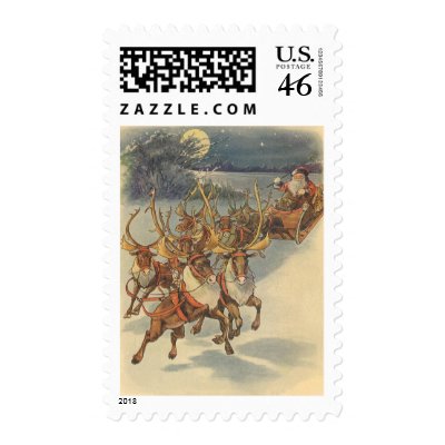 Santa Claus Reindeer Delivering Toys Christmas Eve postage