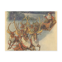 Santa Claus Reindeer Delivering Toys Christmas Eve Postcard