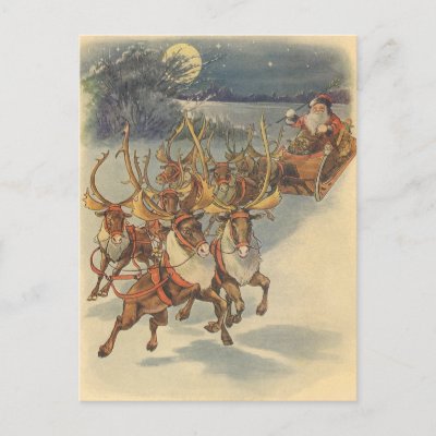 Santa Claus Reindeer Delivering Toys Christmas Eve postcards