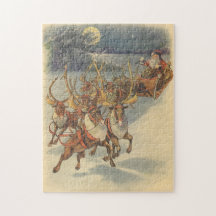 Santa Claus Reindeer Delivering Toys Christmas Eve Jigsaw Puzzles