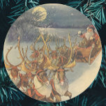 Santa Claus Reindeer Delivering Toys Christmas Eve Round Sticker