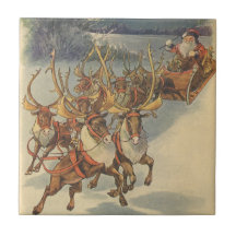 Santa Claus Reindeer Delivering Toys Christmas Eve Ceramic Tile