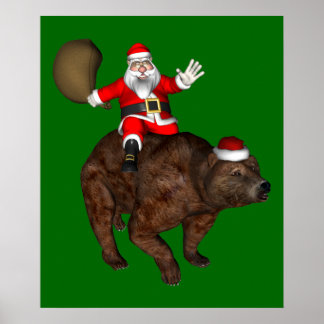 santa riding bear