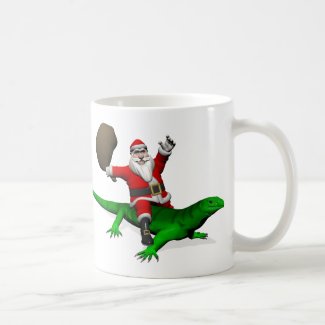 Santa Claus Riding Green Lizard Coffee Mug