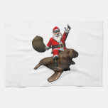Santa Claus Riding On Walrus Hand Towel
