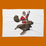 Santa Claus Riding On Walrus kitchen towels
