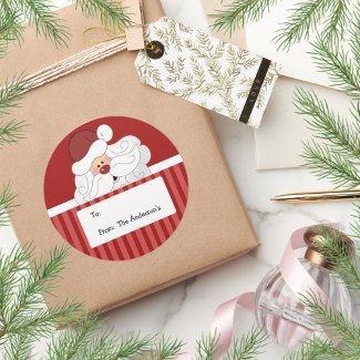 Santa Claus Round Holiday Christmas Tag Sticker