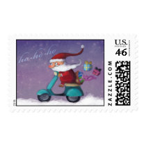 Santa Claus Scooterist Postage Stamps