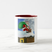 Santa Claus Sneaking on the Rooftop Mugs