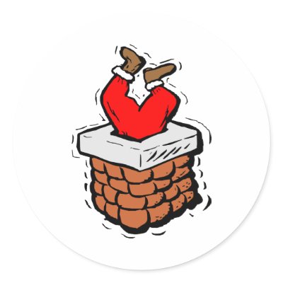 Santa Claus Stuck In Chimney Round Stickers by ChristmasStamps