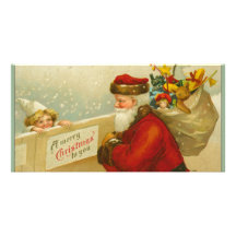Santa Claus Vintage Merry Christmas Personalized Photo Card