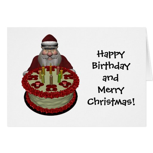 Funny Santa Claus With Birthday Cake Greeting Card Zazzle