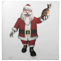 Santa Claus With Calico Cat Napkin