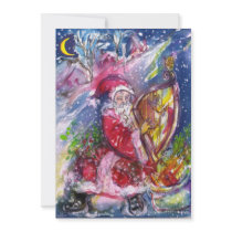 SANTA CLAUS WITH HARP, CHRISTMAS PARTY INVITATION