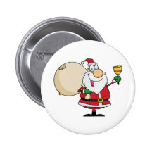 Santa Claus with Jingle Bell Pinback Button