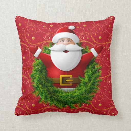 santa claus wreath throw pillow Zazzle