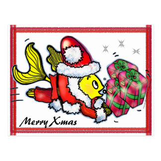 santa clause fish funny cute christmas post card mooey christmas