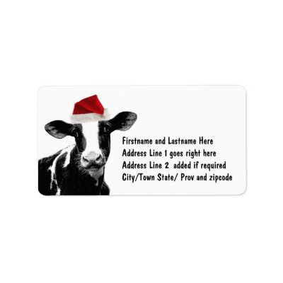 Santa Cow - Dairy Cow wearing Santa Hat Custom Address Labels