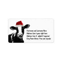 Santa Cow - Dairy Cow wearing Santa Hat Custom Address Labels