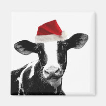 Santa Cow - Dairy Cow wearing Santa Hat Fridge Magnets