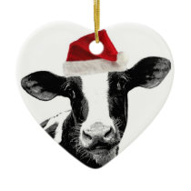Santa Cow - Dairy Cow wearing Santa Hat Christmas Tree Ornament