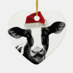 Santa Cow - Dairy Cow wearing Santa Hat Christmas Tree Ornament