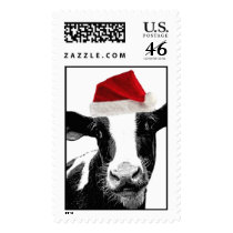 Santa Cow - Dairy Cow wearing Santa Hat Postage Stamps