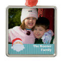 Santa custom photo blue stripes family keepsake ornament