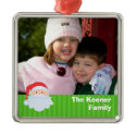 Santa custom photo green stripes family keepsake ornament