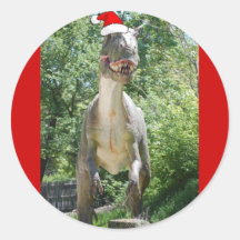Santa Dinosaur Round Stickers
