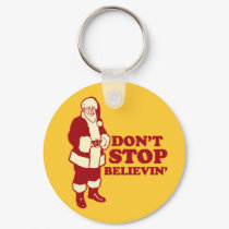 Santa, Don't Stop Believin' keychains
