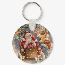 Santa Drives a Race Car keychains by MyOtherPlanet Santa Drives a Race Car keychains