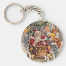 Santa Drives a Race Car Keychains