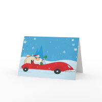 Santa driving a sports car Christmas greeting card card