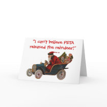 Santa Driving Car Thanks To PETA Christmas Card