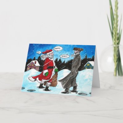 Santa encounters Hasidic Jew Greeting Cards